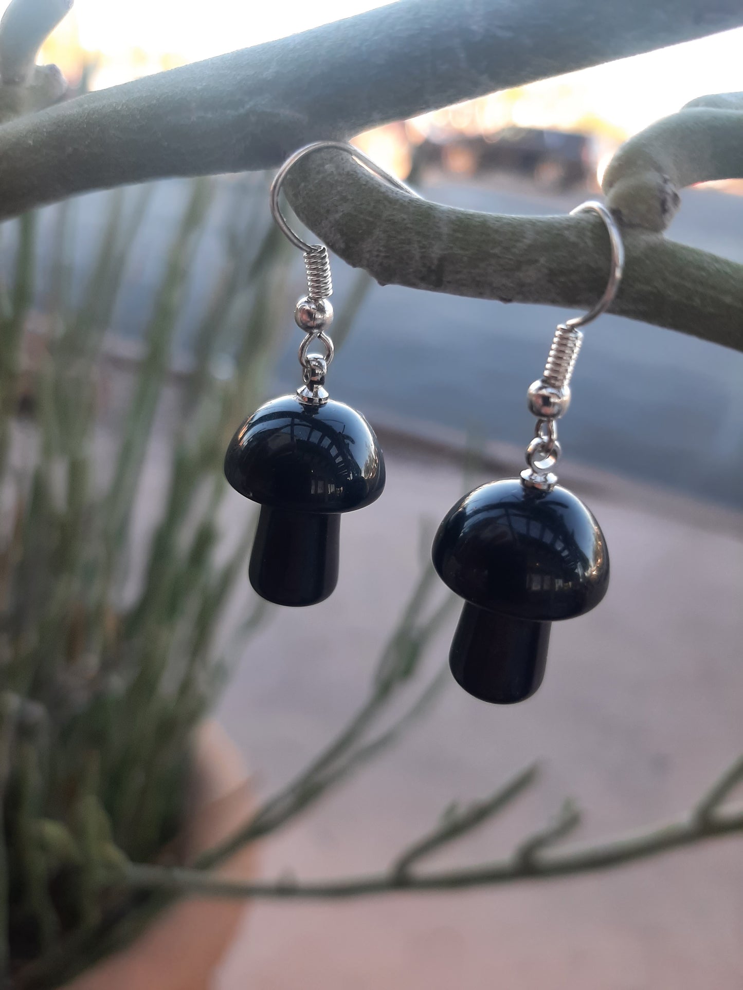 Obsidian mushroom earings