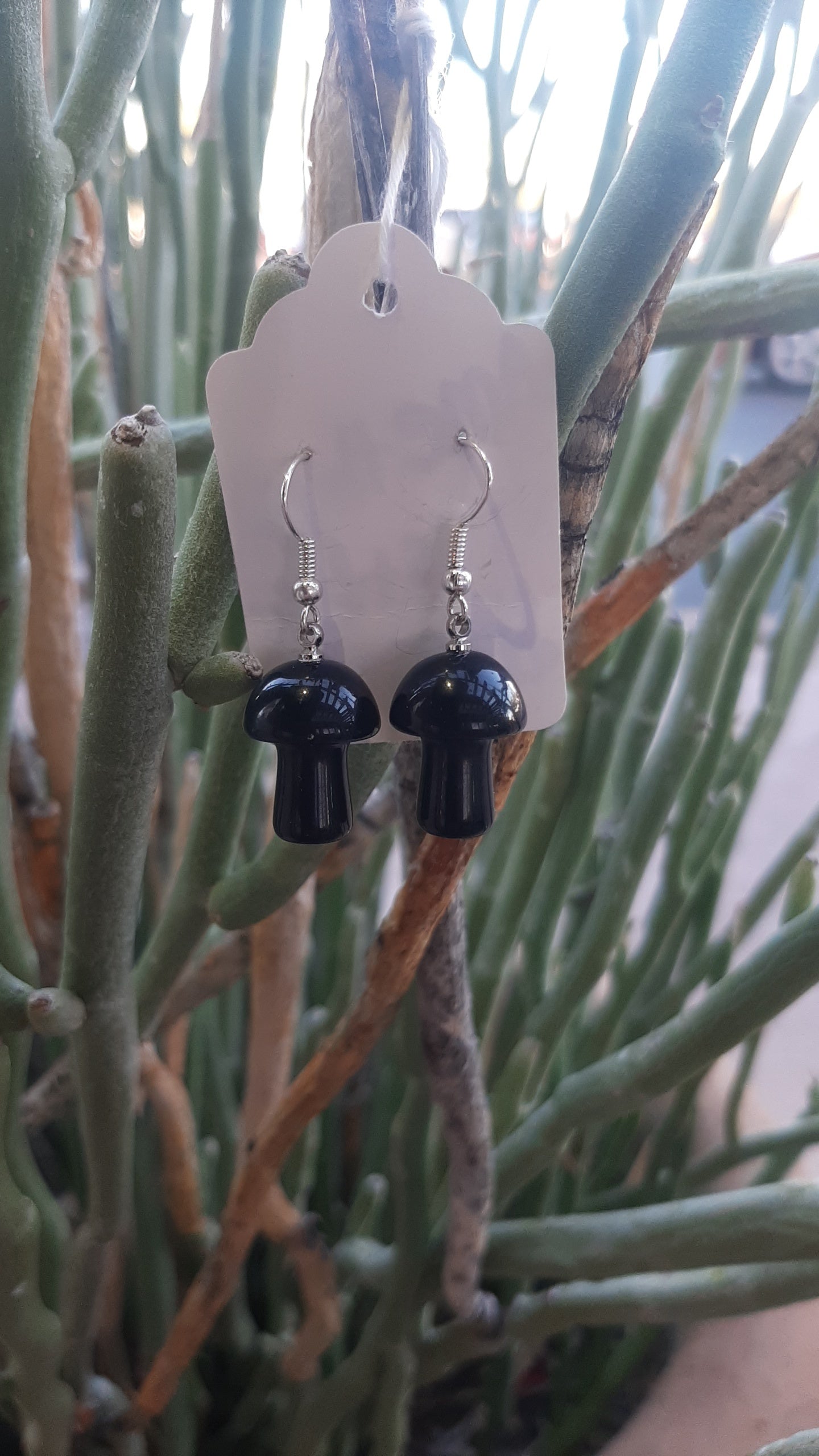 Obsidian mushroom earings