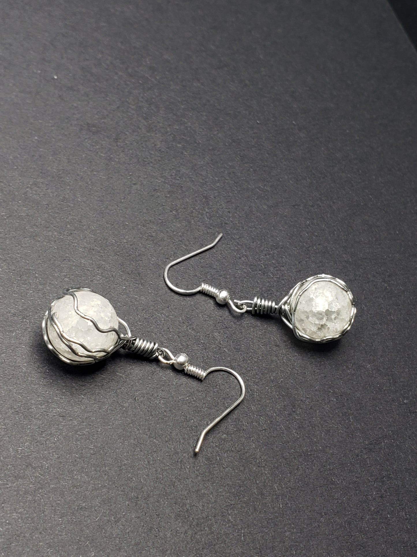 Clear quartz ball earings