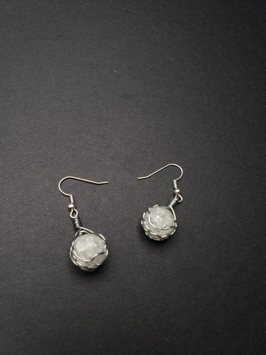 Clear quartz ball earings