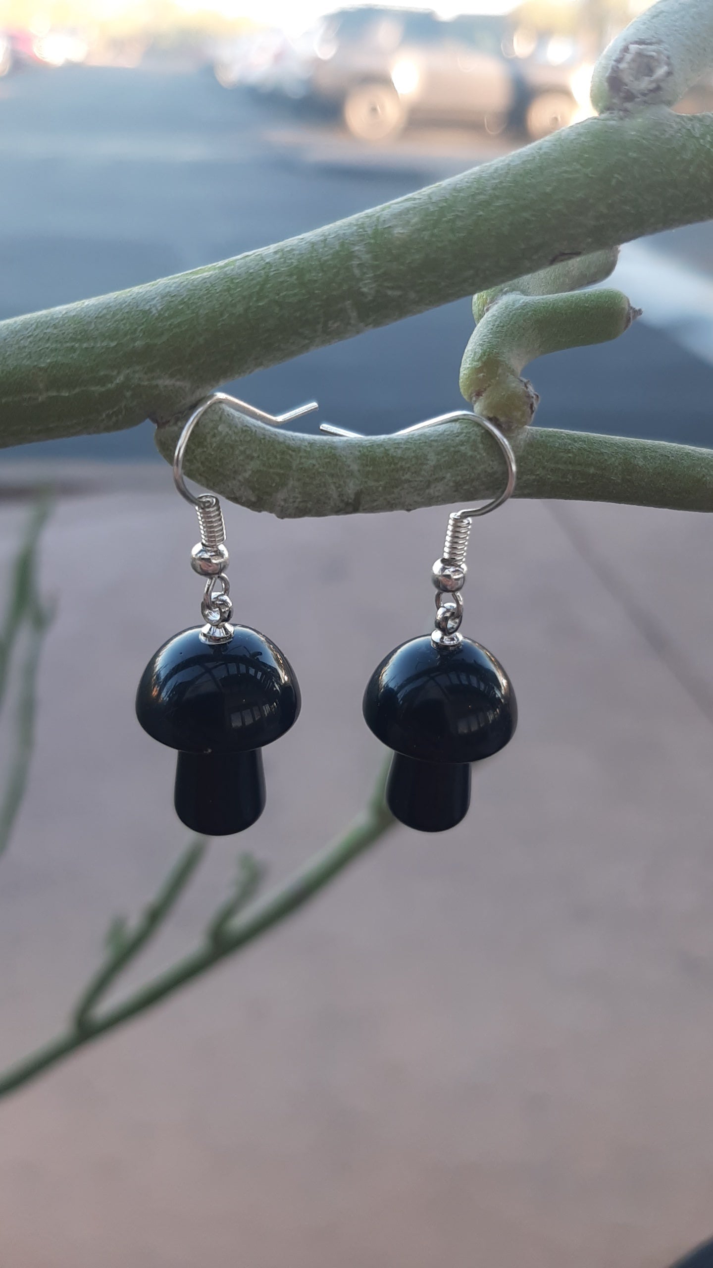 Obsidian mushroom earings